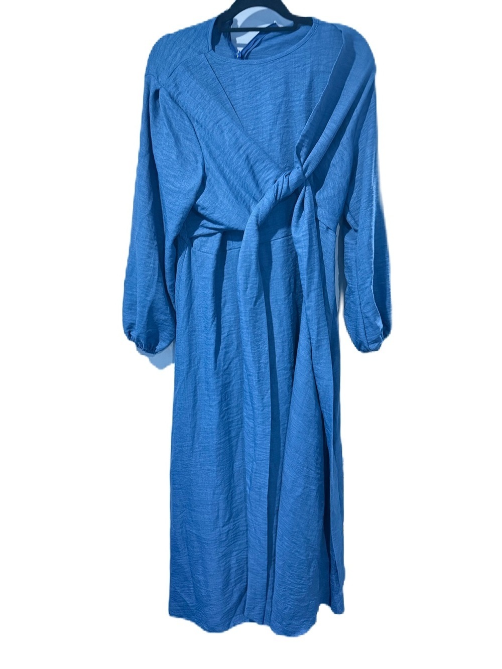 Blue Long Sleeve Twist-Waist Maxi Dress